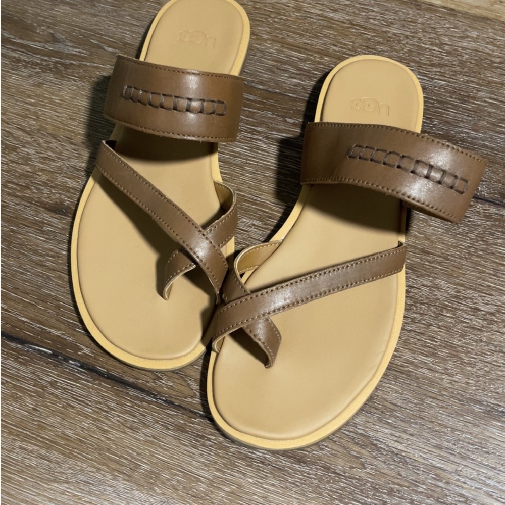 Brown and Tan Slide Sandals